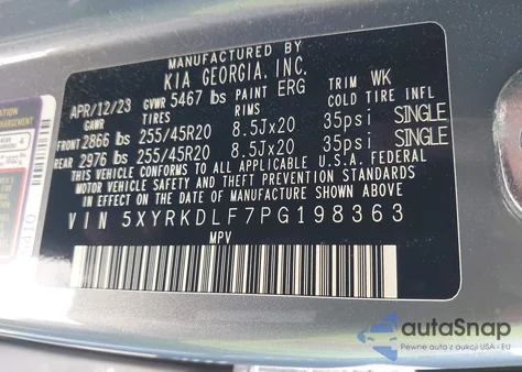 2023 Kia Sorento Sx z USA, uszkodzony, nr VIN 5XYRKDLF7PG198363